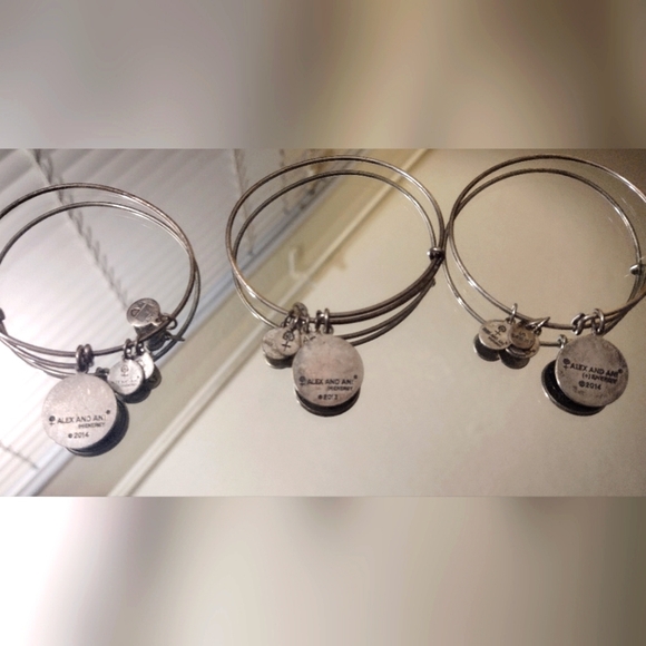 Alex And Ani Set Of 3 Words Silver Adjustable Bangles - Picture 7 of 10